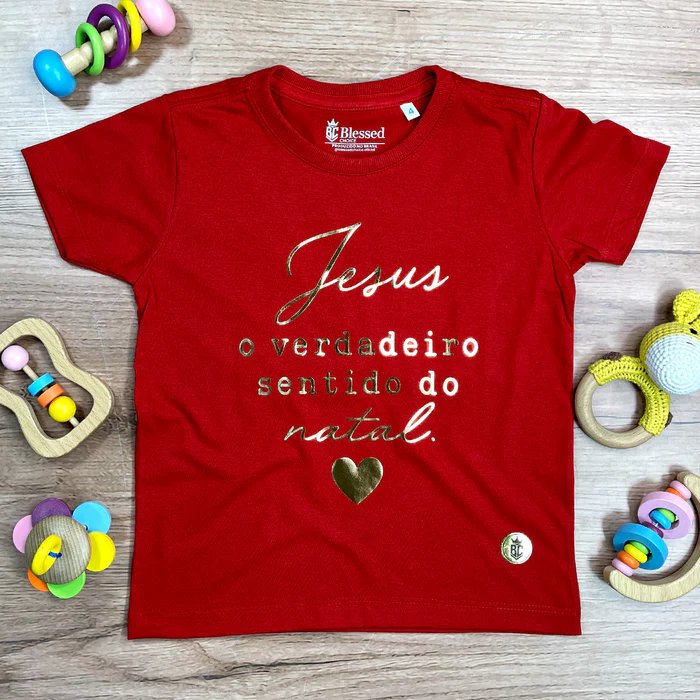 Foto de T-Shirt Infantil Vermelha Jesus o Verdadeiro Sentido do Natal